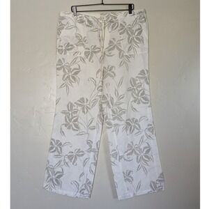 London Jean Linen Pants Size Large Wide Leg‎ Flowy Belted Vacation Floral Print